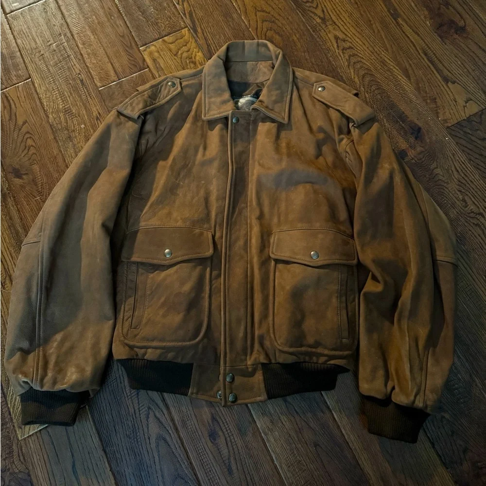 SAXON SAXON LEATHER FRITO LAY Suede Men's Brown Leather Jacket Size M